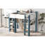 Lit mezzanine double en bois blanc et bleu avec rangement et bureau de travail - look élégant, fonction pratique, installation simple réglable dans un style contemporain, structure stable, assemblage rapide