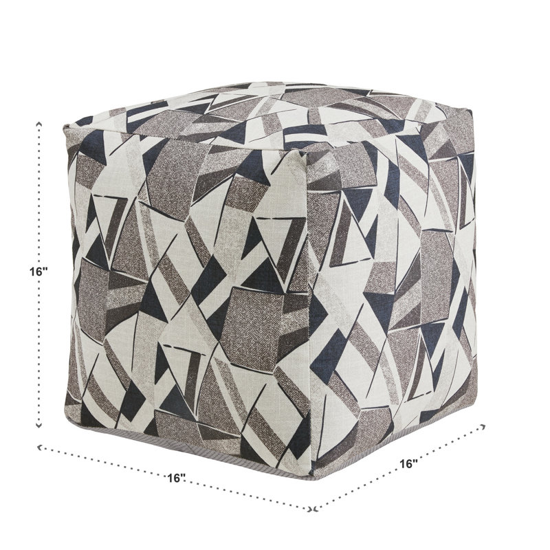 Doniphan Upholstered Square Pouf Ottoman, Grey Geometric
