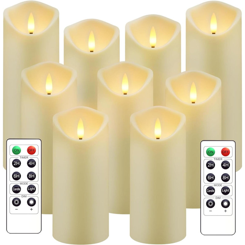 Bougies sans flamme scintillantes, bougies à piles en acrylique à DEL avec télécommande et minuterie, lot de 9 (noir), Ivoire