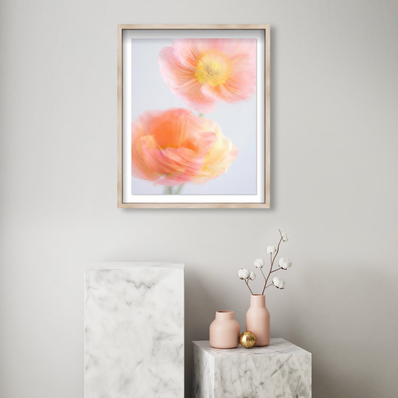 Hazy Camelias Shadowbox Floral & Botanical Print by Oliver Gal, Black Frame, 16 x 20, 25.5"H x 31.5"W, Natural Oak Shadowbox