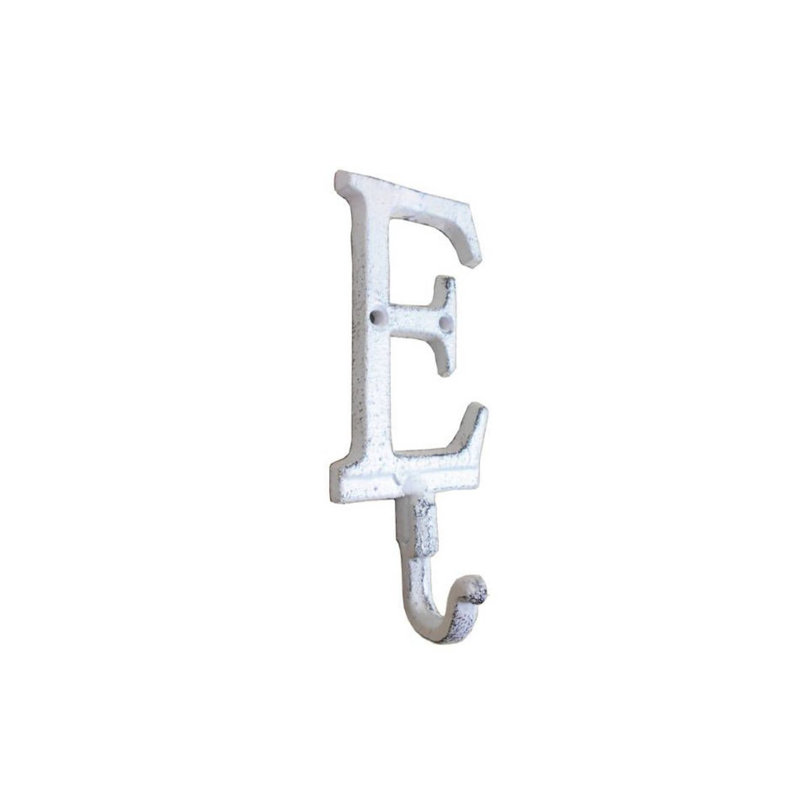 Crochet mural alphabet e fonte lettre e, Blanc délavé