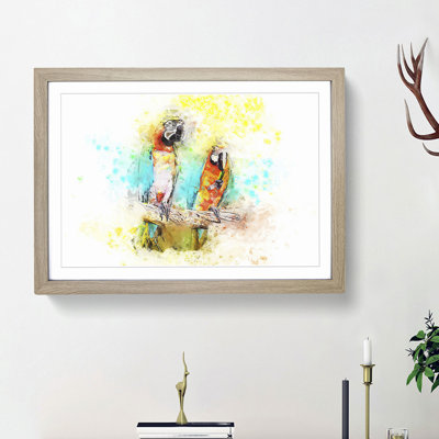 Two Macaw Parrots on a Branch in Abstract - Picture Frame Painting Print