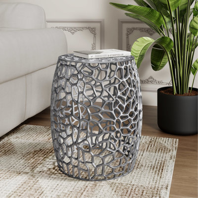Table tambour moderne en aluminium avec maille abstraite unique, légère et profonde de 15 pouces, hauteur de 20,5 po, aucune table d'assemblage requise, stable complexe, nécessaire