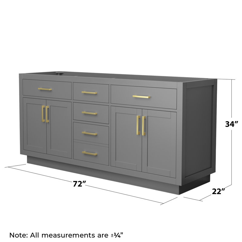 Base de meuble-lavabo double autoportant de 71 po Beckett, Gris foncé, Or brossé