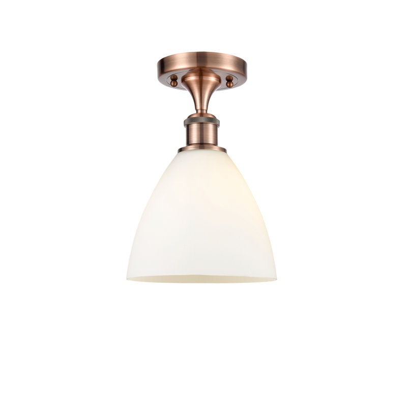 Plafonnier semi-encastré 1 lumière, Blanc mat, H 11,25 po x l 7,5 po x P 7,5 po, Cuivre antique