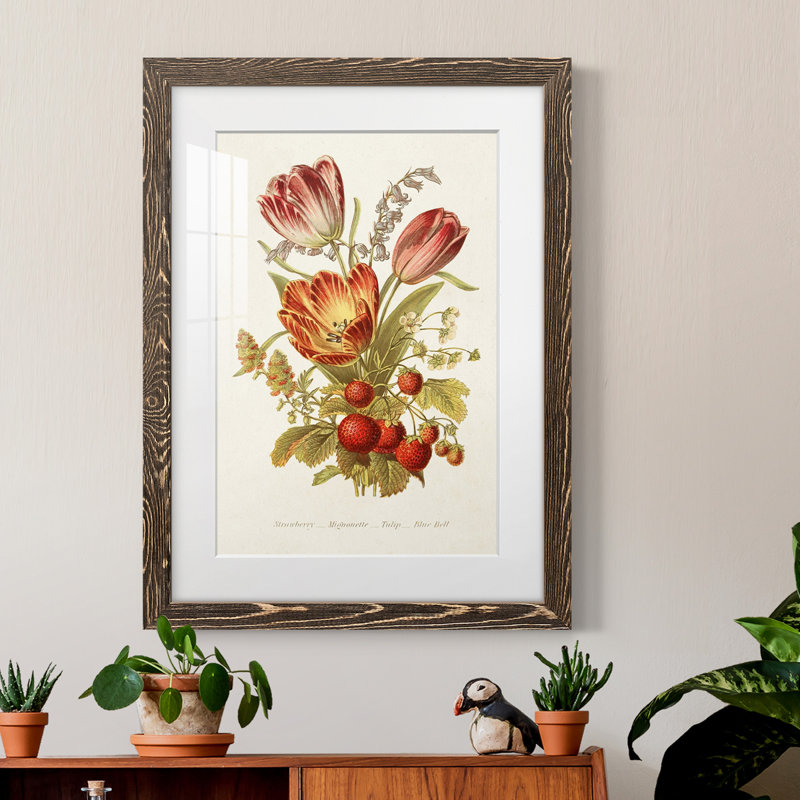 Antique Floral Bouquet IV - impression encadrée, Encadré de bois de noyer, H 24 po x l 20 po x P 1 po
