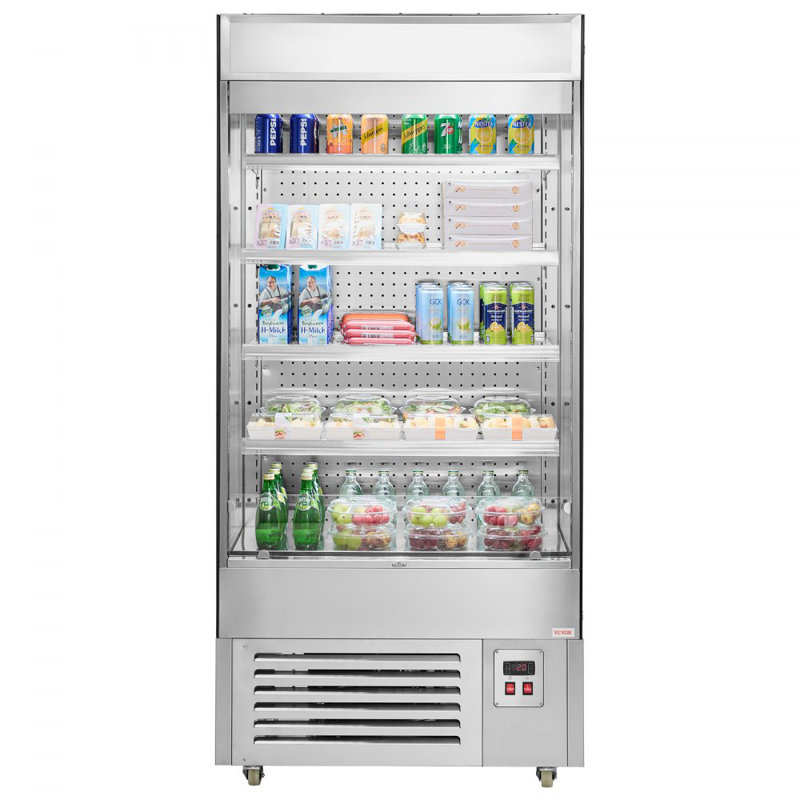 Open Air Merchandiser, 4-Tier Shelving Commercial Refrigerator, Grab and Go Display Cooler Refrigerator with Air Curtain, LED Advertising Light, Fits for Restaurants, Stores, Office, 18.4cu.ft.