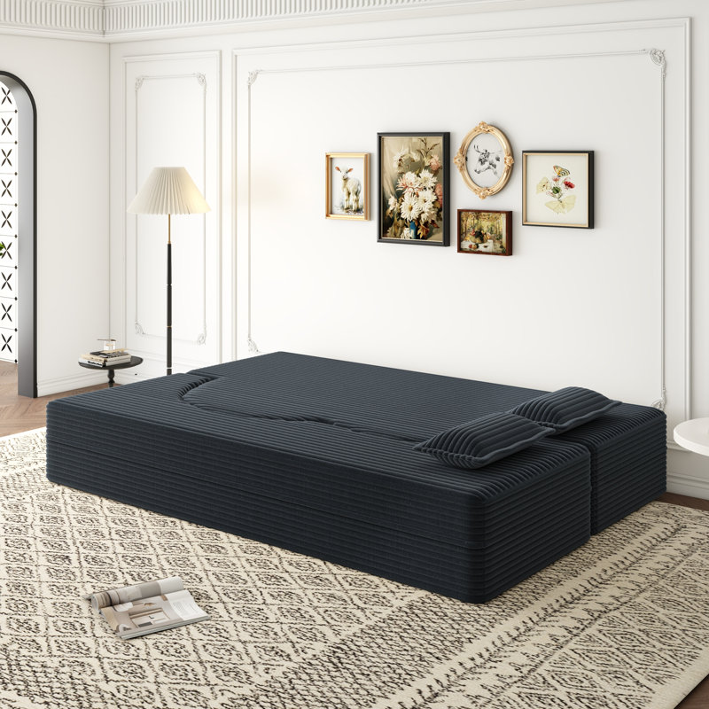 Canapé-lit moderne avec 2 coussins, canapé-lit en velours côtelé moelleux convertible, matelas pliant de 15 po pour le salon, lit d'invité, aucun assemblage requis