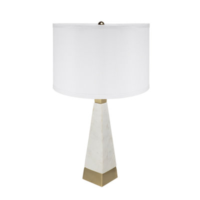 Lampe de table pyramidale blanche et dorée de 15 po x 26 po avec abat-jour tambour (assemblage de l'abat-jour requis)