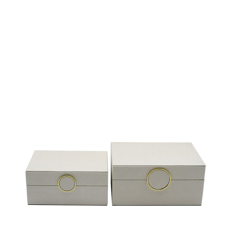 Luxurious Faux Litchi Jewellery Boxes, Storage Decorative Case, Gold/White