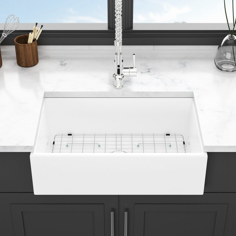 33 White Ceramic Sink - Undermount Single Bowl Apron Front, To Chipping And Stains, Roomy Kitchen Sink, 33X18x10 Inch Spacious Basin,