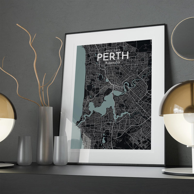 «Perth City Map», impression, Gris/noir, H 27,6 po x l 19,7 po