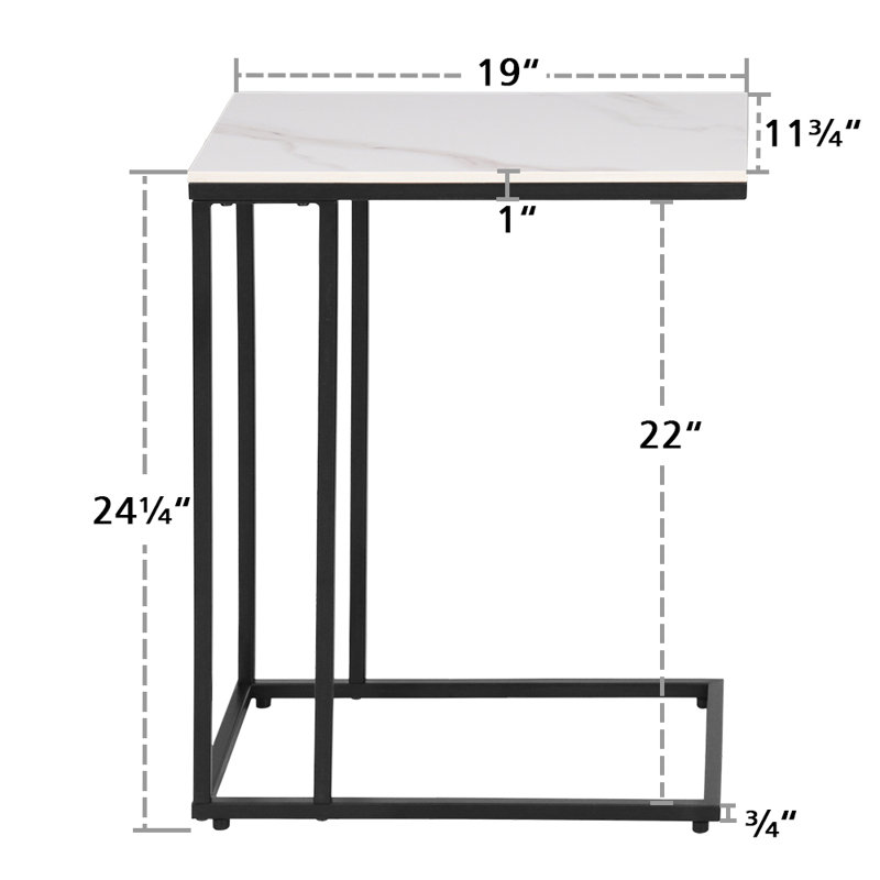 Ashana Tile Top C-Shaped End Table, Black