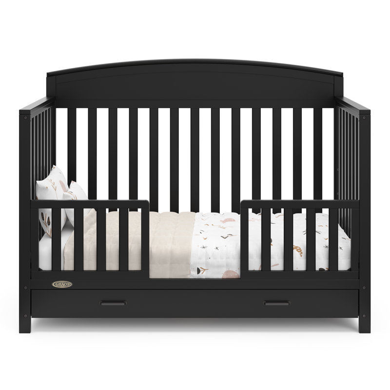 Lit de bébé convertible 5 en 1 avec tiroir Benton, Noir, Lit à barreaux