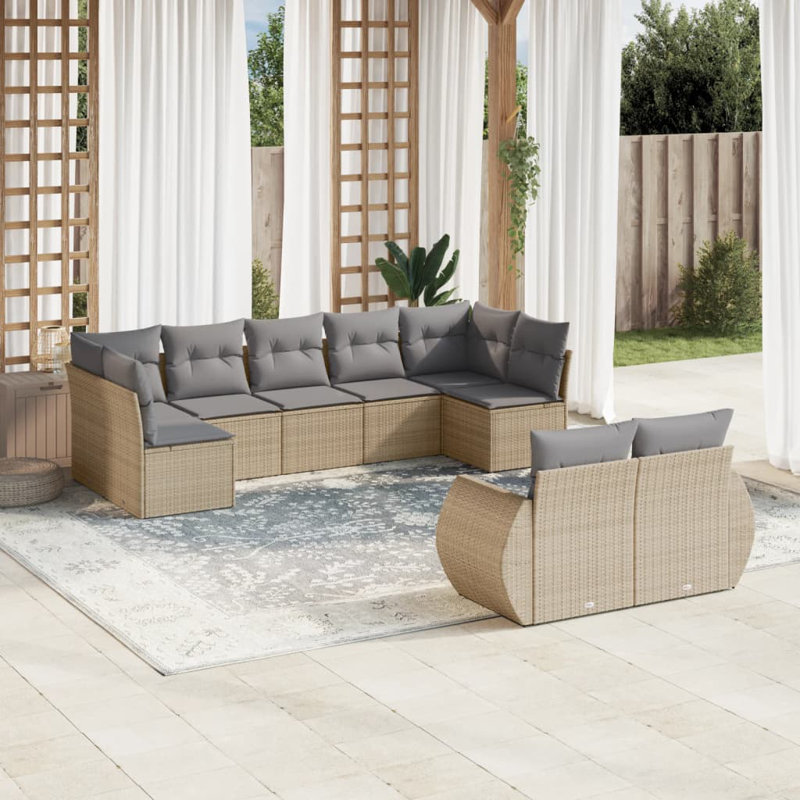  Garden Sofa Set Beige, Light Grey Poly Rattan Large Modular