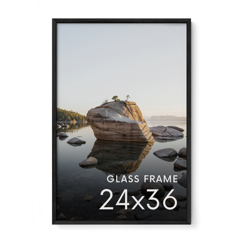 Solid Wood Picture Frame with Glass, Black, 24" W x 36" H