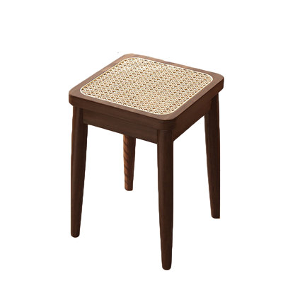 2Pc,Solid Wood Wicker Stool, Suitable For Home Use, Can Be Stacked, Antique Square Stool, Dining Table Stool, Spare, Breathable, Simple, High-Backed Chair
