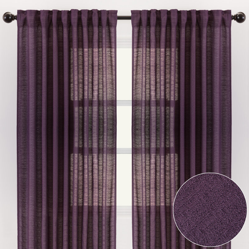Paire de rideaux semi-transparents avec passe-tringle Moller, l 52 po x L 63 po, Aubergine