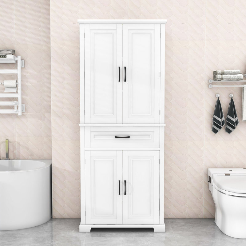 Tall Freestanding Bathroom Cabinet with Adjustable Shelf, Anti-Tipping Design and Ample Storage, White