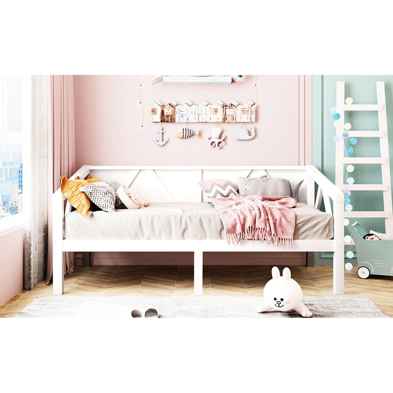 Lit de jour blanc de taille simple, avec une élégance simple et épurée, double usage dans différents endroits, système de support solide, structure à trois côtés, convient à diverses décorations, rangement sous le lit