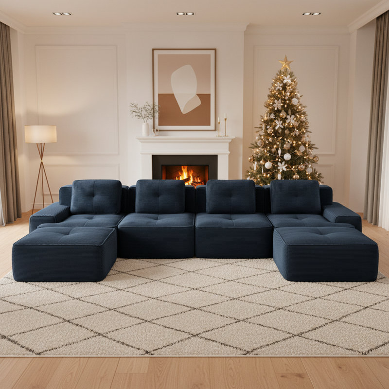 Canapé modulaire en U de Boneless, Bleu