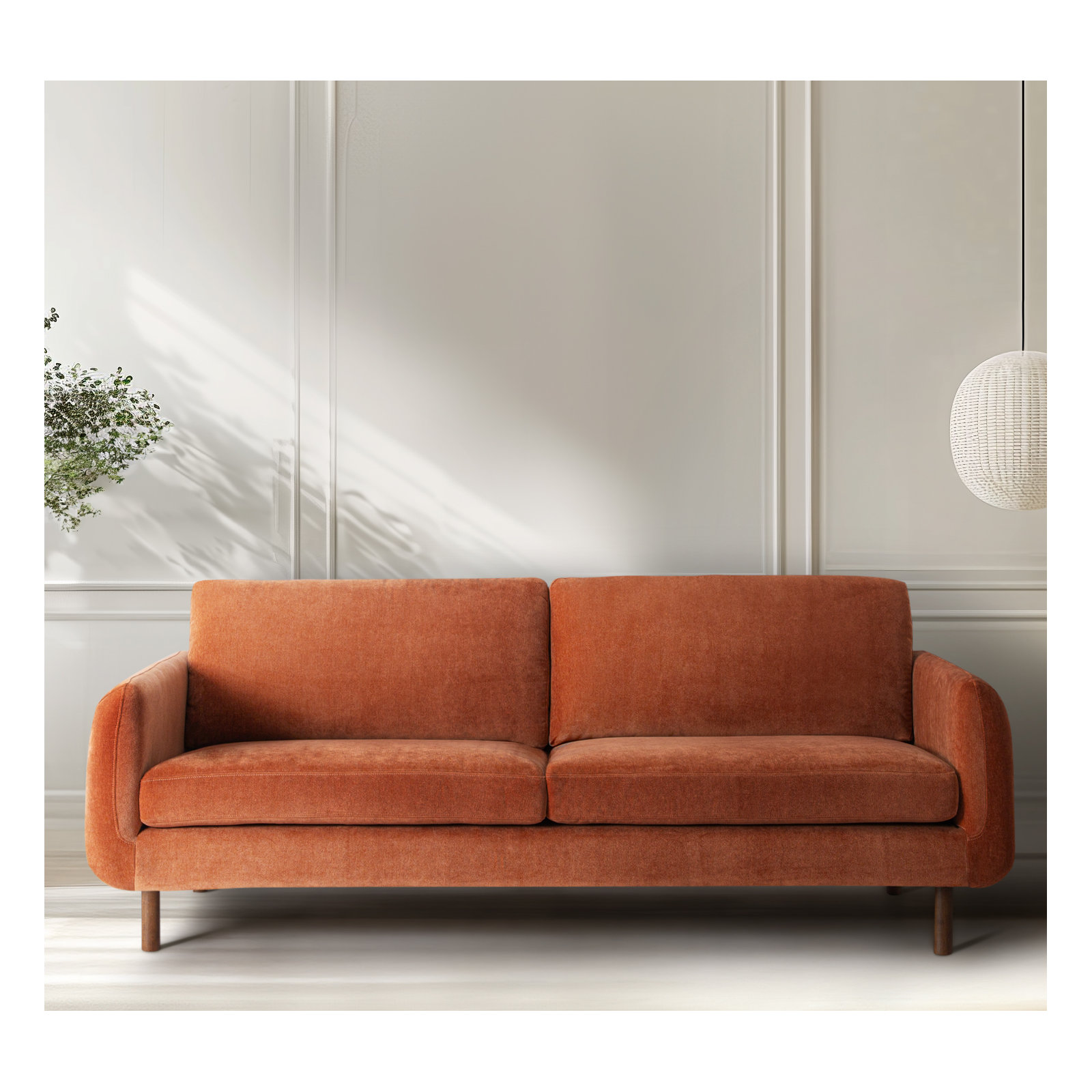 Leno 86'' Upholstered Sofa, Rust Performance Chenille