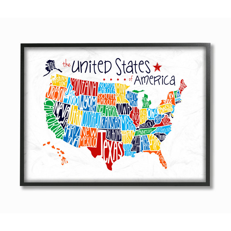 «Burkett Wall Plaque USA Map», art textuel, H 11 po x l 14 po, Cadre noir