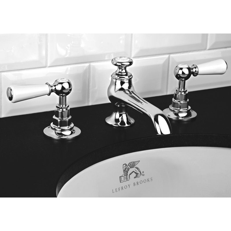 Connaught White Lever Widespread Bathroom Faucet, Silver Nickel
