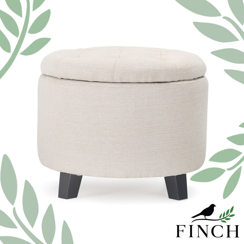 Ivory Tufted Round Storage Ottoman with Lift-Off Lid
