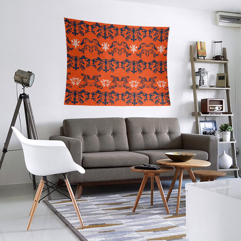 Tapisserie baroque en microfibre de football Denver, H 68 po x l 80 po, Orange / Noir / Blanc