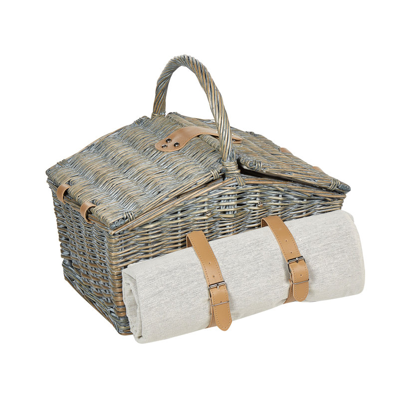 4 Person Wicker Picnic Hamper Natural With Grey CANELE