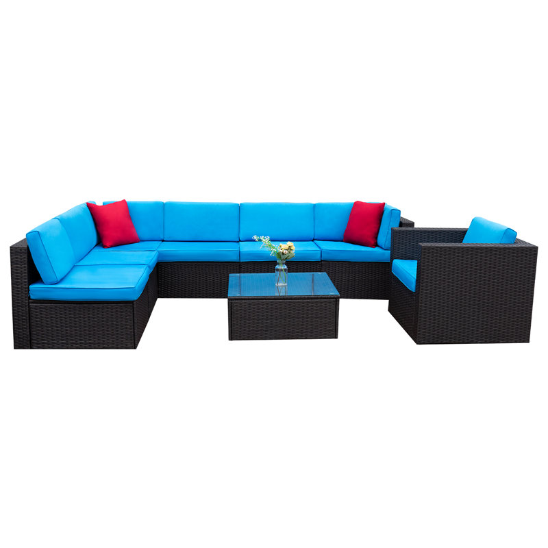 Ensemble de conversation modulaire en rotin 8 pièces avec coussins Mykya