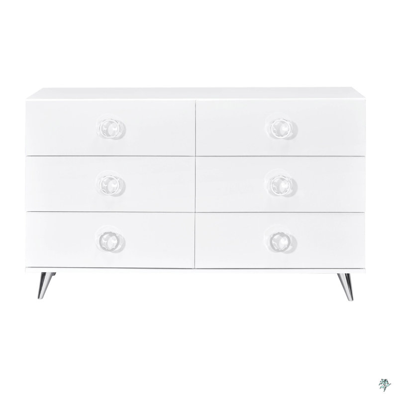 Commode 6 tiroirs Noyer, Blanc