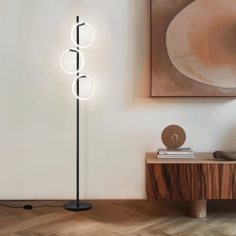 Saturn 66 in. Modern LED Floor Lamp with 3 Color-Changing RGB Ring Lights