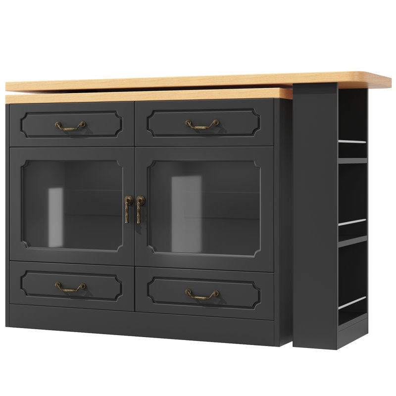 Wood Kitchen Island, Black