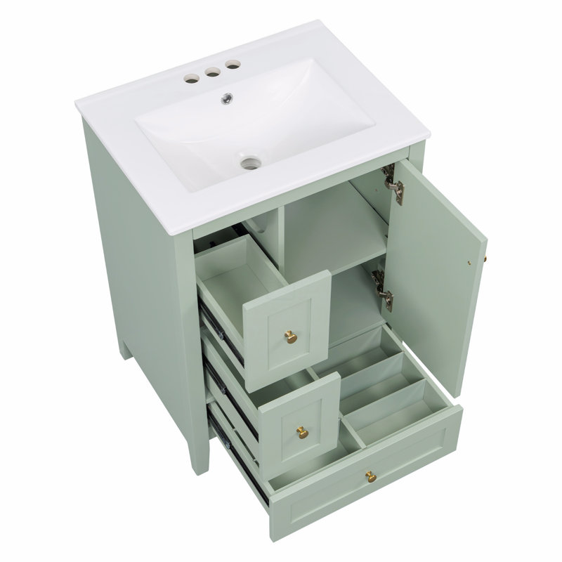 Meuble-lavabo de 24 po avec rangement, tablette réglable, panneau de fibres à densité moyenne et bois d'hévéa, séparateurs amovibles