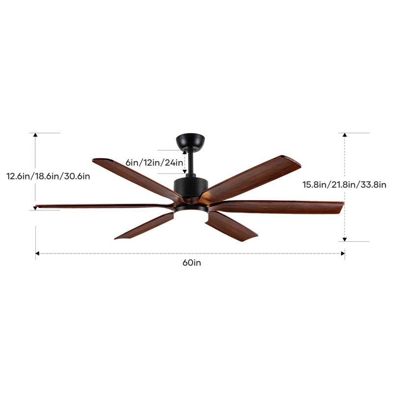 Solid Wood Ceiling Fan With Light, 60" Wide, Black, Medium Wood