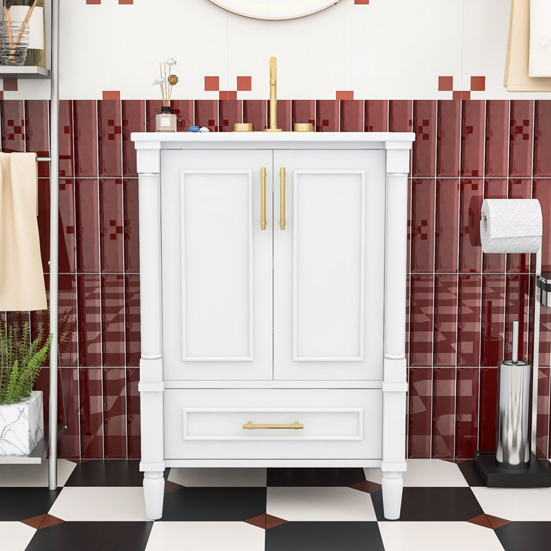 Meuble-lavabo avec tiroir et tablette réglable, White