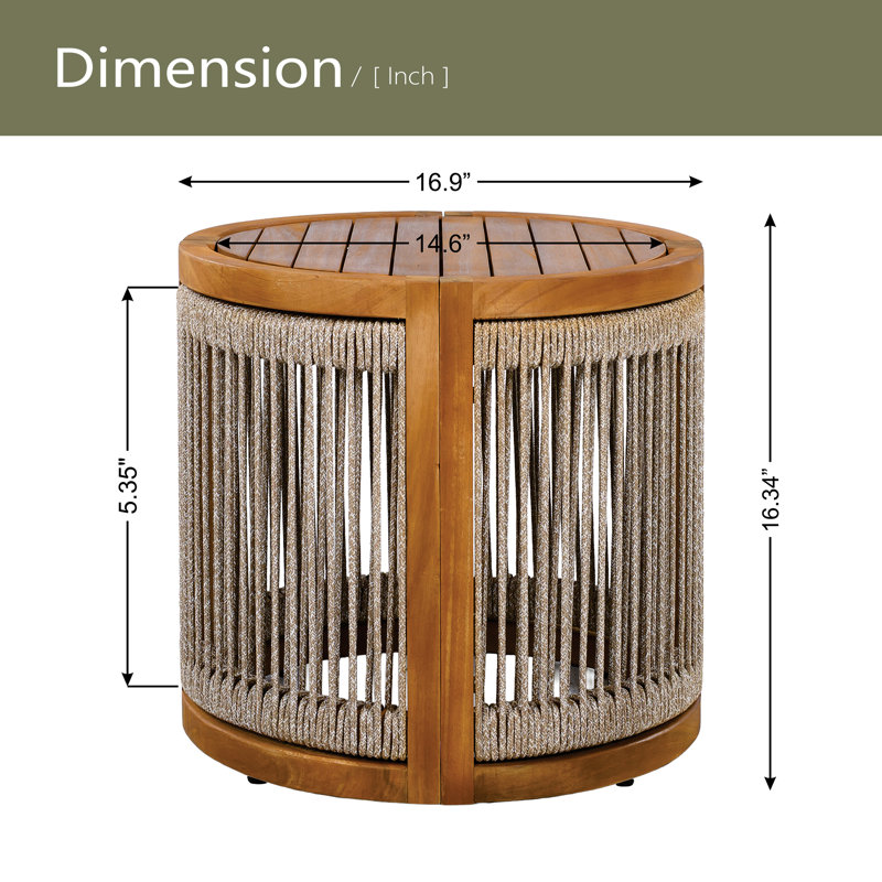 Table d'appoint d'extérieur 16,9 po - corde d'appoint Boho