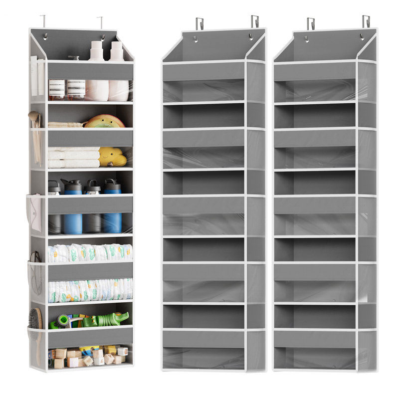 2 Pack Over The Door Organizer, 5-Layer Hanging Storage with 5 Pockets and 10 Mesh Side Pockets for Bedroom, Bathroom, Pantry and Nursery