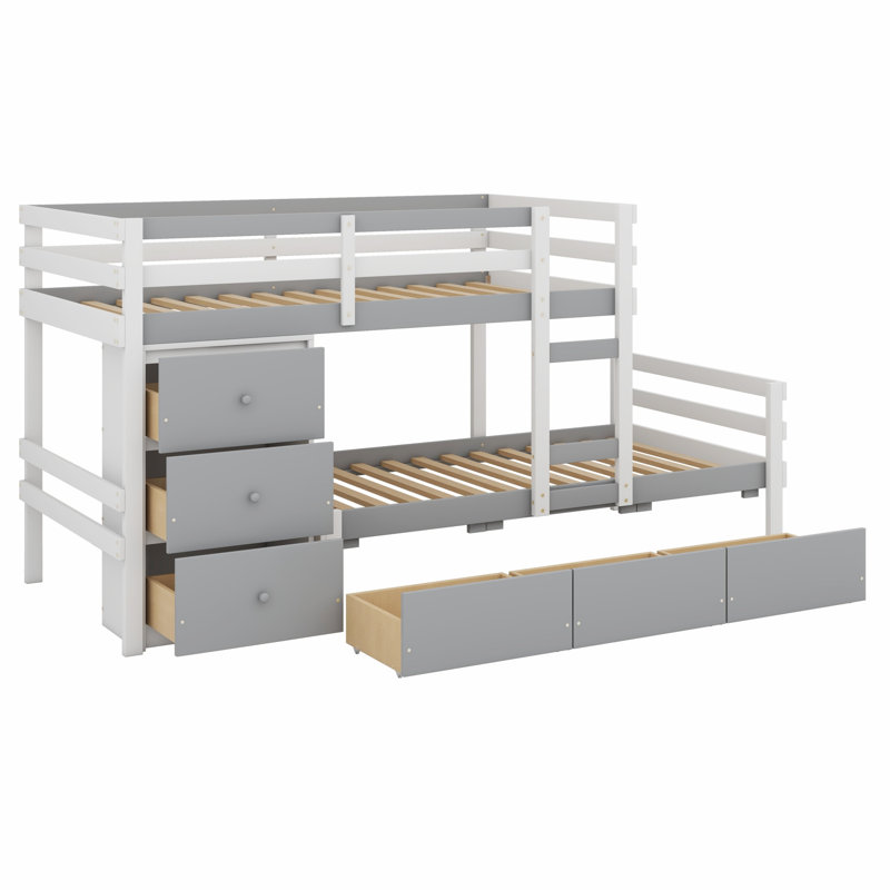 Lit superposé Loft avec tiroirs et échelle, Gris