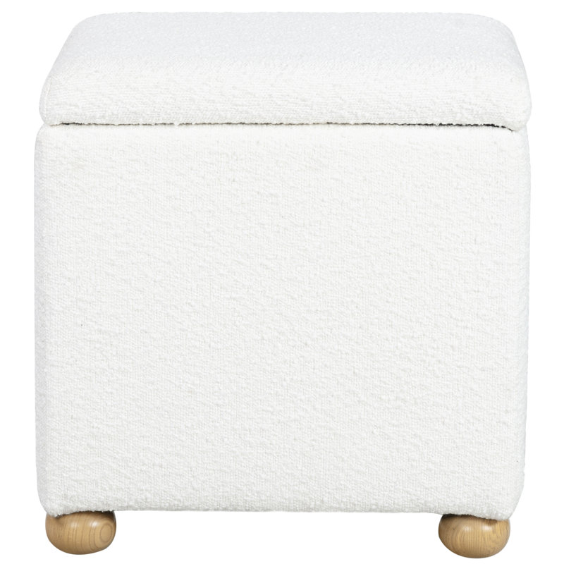 Becka Square Boucle Storage Ottoman, Ivory Boucle