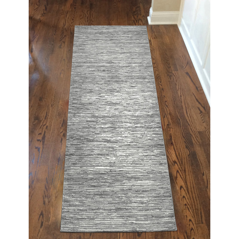 Davide 1228 Transitional Striated Grey Area Rug, Runner 8'