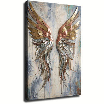 Metallic Angel Wings Mixed Media Canvas Art, Wrapped Canvas, Ready to Hang