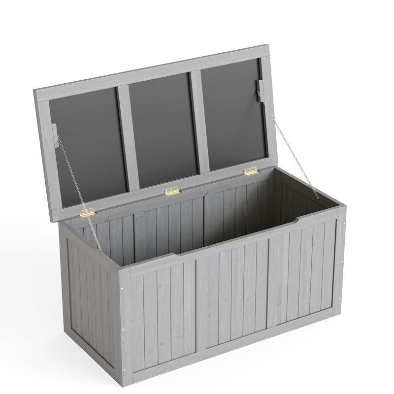 67 Gallon Solid Wood Outdoor Deck Box For Storing Patio Furniture Cushions, Pool Accessories, And Gardening Tools, Grey, Low - Maintenance Secure Usage Access