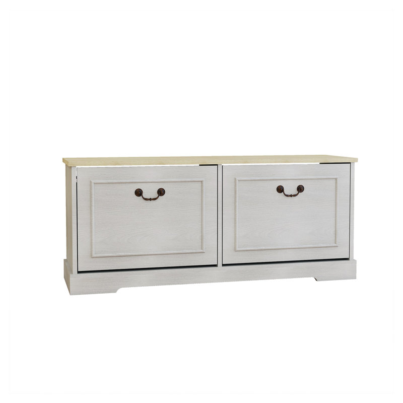 Antique White Shoe Storage Bench with 2 Flip Drawers and Adjustable Shelf - Entryway Hallway Bedroom Furniture for Space Saving Organization