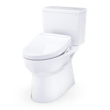 TOTO Glaston WASHLET+ S5 Two-Piece Elongated 1.28 GPF Universal Height Toilet with CEFIONTECT, Cotton White - MW4723446CEFG#01