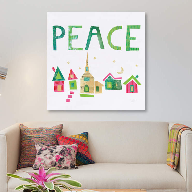 « christmas collage iv », art textuel sur toile, H 12 po x l 12 po x P 0,75 po, Toile tendue, Pas de tapis