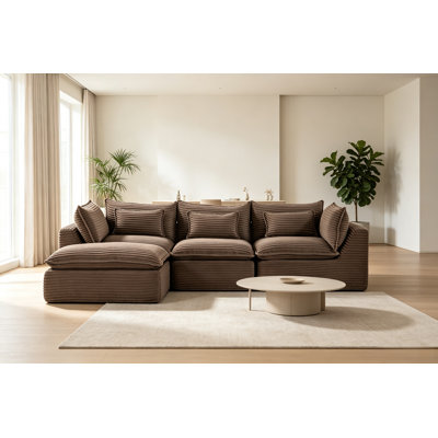 Modular Cloud Sectional Sofa With Ottoman, Deep Seat Comfy Living Room Couch Set