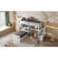 Lit simple mezzanine blanc avec escalier, bureau et rangement-63502793